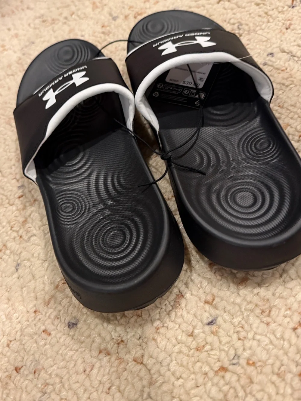 Men’s Size 9 Under Armour Black & White Sport Slide Sandals NWT